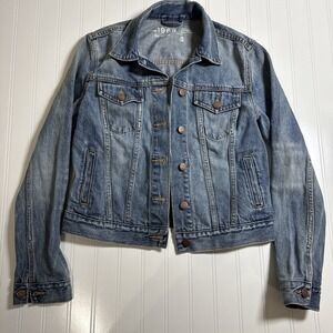 Gap 1969 Denim Jean Jacket Womens CROP FIT Sm‎ Blue Trucker Button Front Pockets